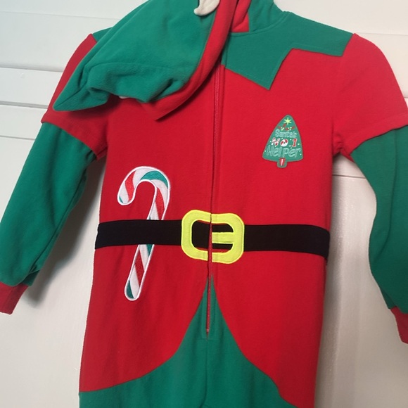 CHRISTMAS ELF GREEN AND RED HOODIE ONESIE PAJAMA COSTUME SIZE 5 🌟EUC🌟 - Picture 5 of 11